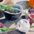 Bowl, Teapot and Flower_10x14_Watercolor