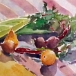 Still Life with Fruit and Root Veggies_16x12_Watercolor