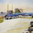 3rd St. Bridge from Canoe Dock_16x12_Watercolor